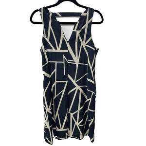 Banana Republic Dress Navy White Geometric Sleeveless Notched V-Neck Women Small